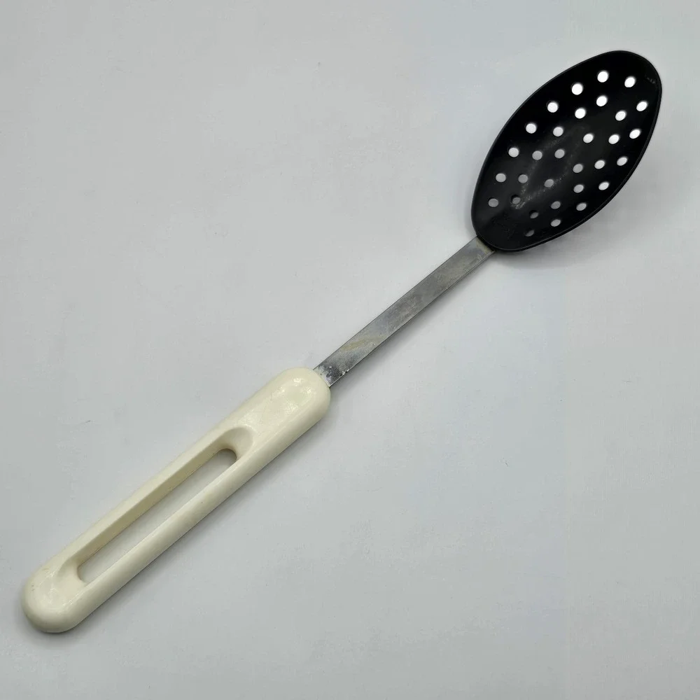 Vintage Bonny USA Slotted Serving Spoon Nylon Plastic Black w/White Handle